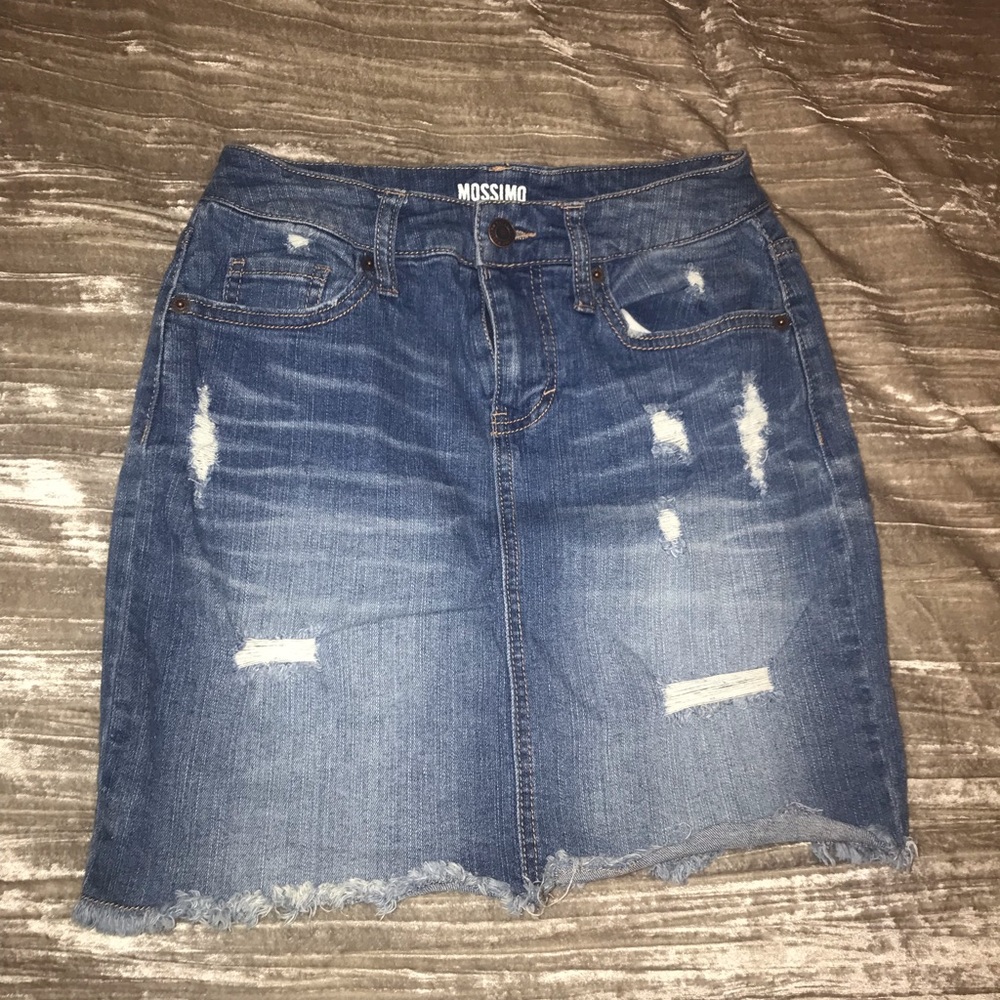 High Waisted Distressed Denim Mini Skirt